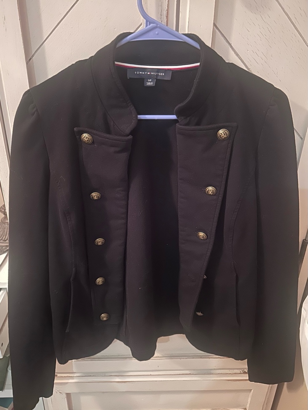 Tommy Hilfiger Black Military-Inspired Blazer with Gold Buttons